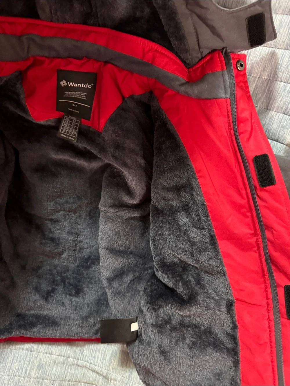 Kids' Red and Gray Winter Puffer Jacket with Hood - Wanito